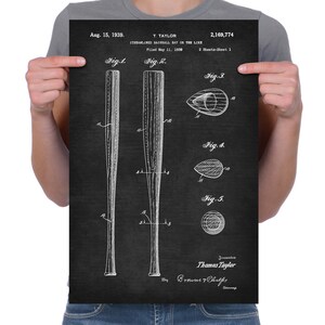 Vintage 1938 "Baseball Bat" Patent Drawing, Retro Art Print Poster, Canvas, Wall Art, Home Decor, Team Sport, Game Of Baseball, Gift Idea