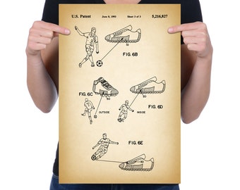 Vintage 1993 "Soccer Shoe" Patent Drawing, Retro Art Print Poster, Canvas, Wall Art, Home Decor, Game Of Soccer, Training Shoes, Gift Idea
