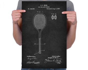 Vintage 1886 "Bat For Lawn Tennis" by Slazenger, Patent Drawing, Retro Art Print Poster, Canvas, Wall Art, Home Decor, Racket, Gift Idea