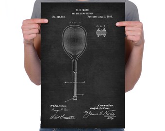 Vintage 1886 "Bat For Lawn Tennis" by Slazenger, Patent Drawing, Retro Art Print Poster, Canvas, Wall Art, Home Decor, Racket, Gift Idea