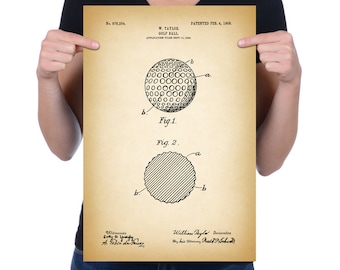 Vintage 1908 "Golf Ball" Patent Drawing, Retro Art Print Poster, Canvas, Wall Art, Home Decor, Golfing, Game Of Golf, Gift Idea