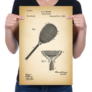 Vintage 1889 &quot;Tennis Racket&quot; Patent Drawing, Retro Art Print Poster, Canvas, Wall Art, Home Decor, Sport, Game Of Tennis, Gift Idea
