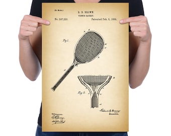 Vintage 1889 "Tennis Racket" Patent Drawing, Retro Art Print Poster, Canvas, Wall Art, Home Decor, Sport, Game Of Tennis, Gift Idea