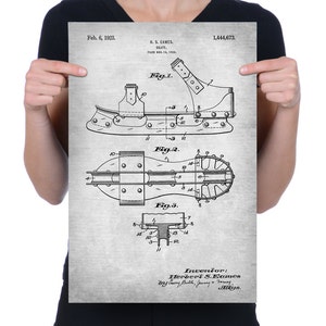Vintage 1923 &quot;Skate&quot; Patent Drawing, Retro Art Print Poster, Canvas, Wall Art, Home Decor, Winter Sport, Ice Skating, Hockey, Gift Idea