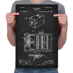 Vintage 1889 &quot;Camera&quot; by George Eastman, Patent Drawing, Retro Art Print Poster, Canvas, Wall Art, Home Decor, Kodak, Photography, Gift Idea