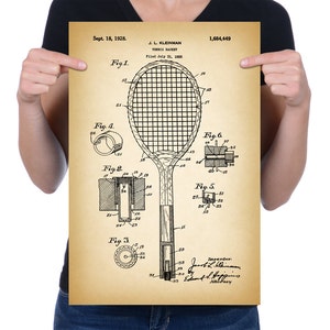 Vintage 1928 &quot;Tennis Racket&quot; Patent Drawing, Retro Art Print Poster, Canvas, Wall Art, Home Decor, Sport, Game Of Tennis, Gift Idea