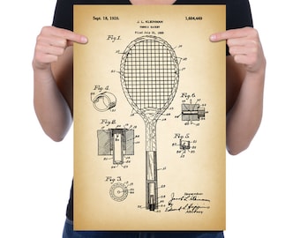 Vintage 1928 "Tennis Racket" Patent Drawing, Retro Art Print Poster, Canvas, Wall Art, Home Decor, Sport, Game Of Tennis, Gift Idea