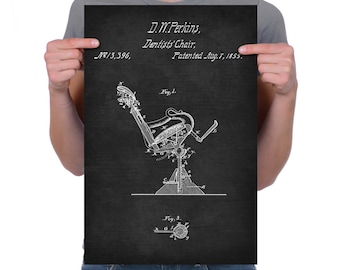 Vintage 1855 "Dentists' Chair" Patent Drawing, Retro Art Print Poster, Canvas, Wall Art, Home Decor, Gift Idea