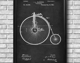 Vintage 1881 "Velocipede" Patent Drawing, Retro Art Print Poster, Canvas, Wall Art, Home Decor, Bicycle, Bike, Cycling, Gift Idea