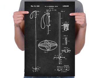 Vintage 1966 "Ski Pole" Patent Drawing, Retro Art Print Poster, Canvas, Wall Art, Home Decor, Alpine Skiing, Gift Idea