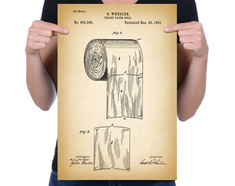Vintage 1891 "Toilet Paper Roll" Patent Drawing, Retro Art Print Poster, Canvas, Wall Art, Home Decor, Unusual Art Subject, Gift Idea
