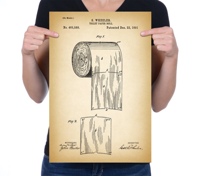 Vintage 1891 toilet Paper Roll Patent Drawing, Retro Art Print Poster