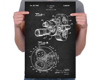 Vintage 1938 "Camera" Patent Drawing, Retro Art Print Poster, Canvas, Wall Art, Home Decor, Hollywood, Filmmaking, Cinema, Movies, Gift Idea