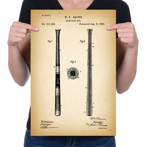 Vintage 1885 "Base Ball Bat" Patent Drawing, Retro Art Print Poster, Wall Art, Home Decor, Gift Idea