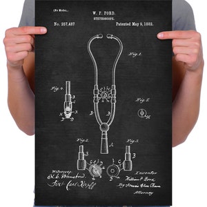 Vintage 1882 &quot;Stethoscope&quot; Patent Drawing, Retro Art Print Poster, Wall Art, Home Decor, Hospital, Clinic, Medical, Doctor, Gift Idea