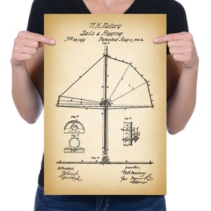Vintage 1862 &quot;Sails & Rigging&quot; Patent Drawing, Retro Art Print Poster, Wall Art, Home Decor, Boating, Yachting, Sailing, Gift Idea