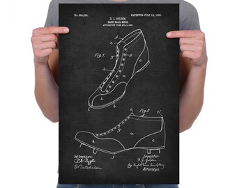 Vintage 1907 "Base Ball Shoe" Patent Drawing, Retro Art Print Poster, Canvas, Wall Art, Home Decor, Game Of Baseball, Gift Idea