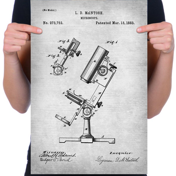 Vintage 1883 "Microscope" Patent Drawing, Retro Art Print Poster, Canvas, Wall Art, Home Decor, Gift Idea