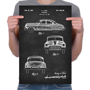 Vintage 1949 &quot;Automobile&quot; Patent Drawing, Retro Art Print Poster, Canvas, Wall Art, Home Decor, Automotive, Old Car Design, Gift Idea