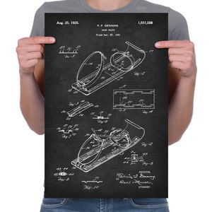 Jahrgang 1925 &quot;Schnee Skate&quot; Patent-Zeichnung, Retro-Kunstdruck Poster, Leinwand, Wandkunst, Wohnkultur, Wintersport, Ski, Ski, Skifahren, Geschenkidee