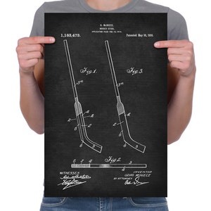 Vintage 1916 &quot;Hockey Stick&quot; Patent Drawing, Retro Art Print Poster, Canvas, Wall Art, Home Decor, Winter Sport, Ice Hockey, Gift Idea