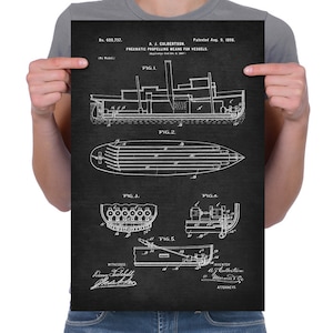 Vintage 1898 &quot;Boat Propelling&quot; Patent Drawing, Retro Art Print Poster, Canvas, Wall Art, Home Decor, Motor Boat, Sailing, Boating, Gift Idea
