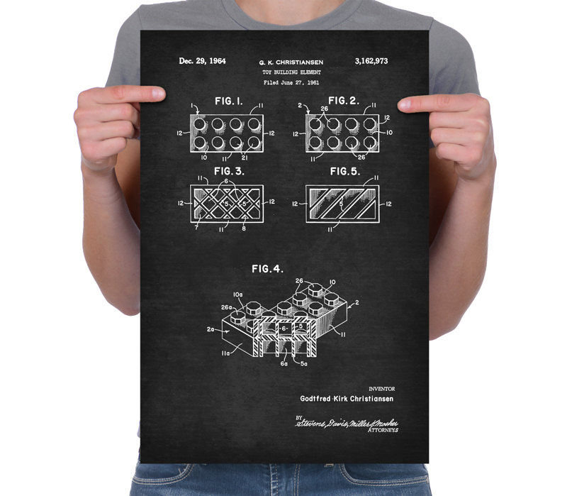 Vintage 1961 « élément de construction jouet Lego » brevet dessin, rétro Art impression Poster, toile, Wall Art, décoration d'intérieur, jouet classiq