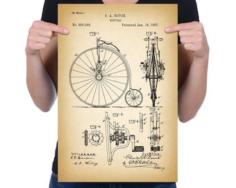 Vintage 1887 "Bicycle" brevetto retrò, disegno Stampa d'arte Poster, Canvas, parete arte, Oggettistica per la casa, vecchia moda bici, ciclismo, Idea regalo