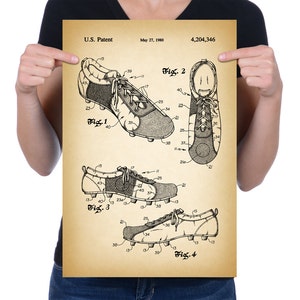 Vintage 1980 &quot;Shoe For Soccer&quot; Patent Drawing, Retro Art Print Poster, Canvas, Wall Art, Home Decor, Game Of Soccer, Football, Gift Idea