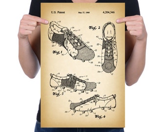 Vintage 1980 "Shoe For Soccer" Patent Drawing, Retro Art Print Poster, Canvas, Wall Art, Home Decor, Game Of Soccer, Football, Gift Idea