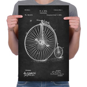Vintage 1885 &quot;Velocipede&quot; Patent Drawing, Retro Art Print Poster, Canvas, Wall Art, Home Decor, Old Bicycle, Cycling, Biking, Gift Idea