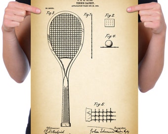 Vintage 1904 "Tennis Racket" Patent Drawing, Retro Art Print Poster, Canvas, Wall Art, Home Decor, Gift Idea