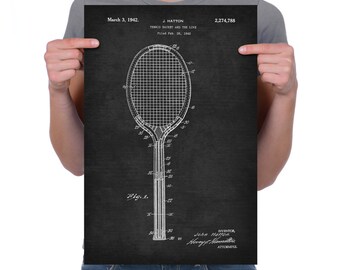 Vintage 1940 "Tennis Racket" Patent Drawing, Retro Art Print Poster, Canvas, Wall Art, Home Decor, Sport, Game Of Tennis, Gift Idea