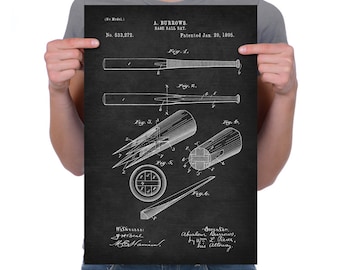 Vintage 1895 "Base Ball Bat" Patent Drawing, Retro Art Print Poster, Canvas, Wall Art, Home Decor, Sport, Game Of Baseball, Gift Idea