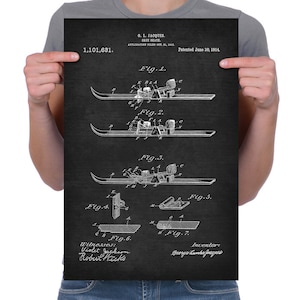 Vintage 1914 &quot;Skee Skate&quot; Patent Drawing, Retro Art Print Poster, Canvas, Wall Art, Home Decor, Ski, Skis, Skiing, Gift Idea