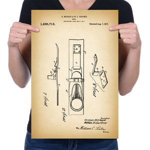Vintage 1917 &quot;Skee&quot; Patent Drawing, Retro Art Print Poster, Canvas, Wall Art, Home Decor, Winter Sport, Ski, Snow Skis, Skiing, Gift Idea