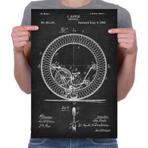 Vintage 1892 &quot;Unicycle&quot; Patent Drawing, Retro Art Print Poster, Canvas, Wall Art, Home Decor, Cycling, Very Strange Bicycle, Gift Idea