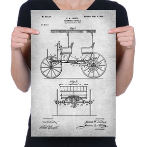 Vintage 1900 &quot;Automobile Vehicle&quot; Patent Drawing, Retro Art Print Poster, Canvas, Wall Art, Home Decor, Antique Car, Gift Idea