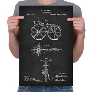 Vintage 1866 "Velocipede" Patent Drawing, Retro Art Print Poster, Canvas, Wall Art, Home Decor, Earliest Bicycle Patent, Cycling, Gift Idea