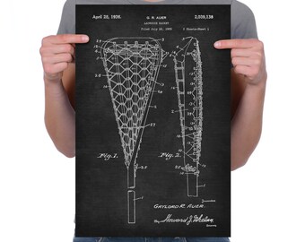 Vintage 1936 "Lacrosse rakieta" Patent rysunku, Retro Art Print plakat, płótno, sztuka ściana, wystrój wnętrz, Sport, gra z Lacrosse, pomysł na prezent