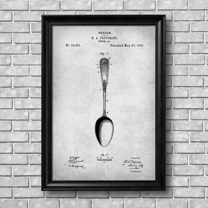 Vintage 1890 Spoon Patent Drawing, Retro Art Print Poster, Canvas, Wall Art, Home Decor, Kitchen Utensil, Dining, Eating, Gift Idea image 2