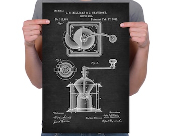Vintage 1885 "Coffee Mill" Patent Drawing, Retro Art Print Poster, Canvas, Wall Art, Home Decor, Coffee Bean Grinder, Gift Idea