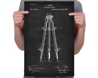 Vintage 1886 "Tripod" Patent Drawing, Retro Art Print Poster, Canvas, Wall Art, Home Decor, Filmmaking, Studio Photography, Gift Idea