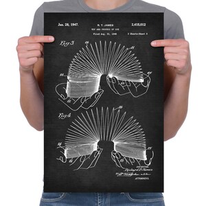 Vintage 1947 &quot;Slinky Toy&quot; Patent Drawing, Retro Art Print Poster, Canvas, Wall Art, Home Decor, Classic Toy, Slinky Coil Spring, Gift Idea