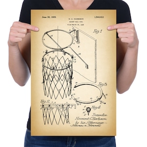 Vintage 1925 &quot;Basket-Ball Goal&quot; Patent Drawing, Retro Art Print Poster, Canvas, Wall Art, Gift, Home Decor, Basketball, Team Sport 346