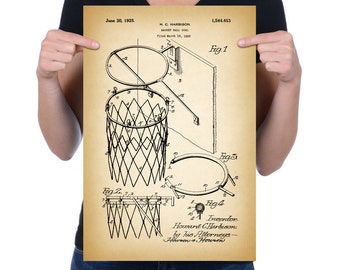 Vintage 1925 "Basket-Ball Goal" Patent Drawing, Retro Art Print Poster, Canvas, Wall Art, Gift, Home Decor, Basketball, Team Sport 346
