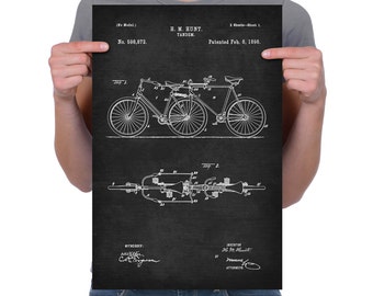 Vintage 1898 "Tandem" Patent Drawing, Retro Art Print Poster, Canvas, Wall Art, Home Decor, Dual Bicycle, Cycling, Bike, Gift Idea