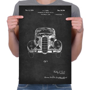 Vintage 1934 &quot;Automobile&quot; Patent Drawing, Retro Art Print Poster, Canvas, Wall Art, Home Decor, Automotive, Old Car Design, Gift Idea