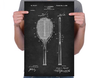 Vintage 1900 "Racket" by Frank Slazenger, Patent Drawing, Retro Art Print Poster, Canvas, Wall Art, Home Decor, Gift Idea