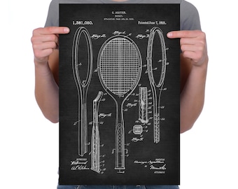 Vintage 1921 "Racket" Patent Drawing, Retro Art Print Poster, Canvas, Wall Art, Home Decor, Tennis, Gift Idea
